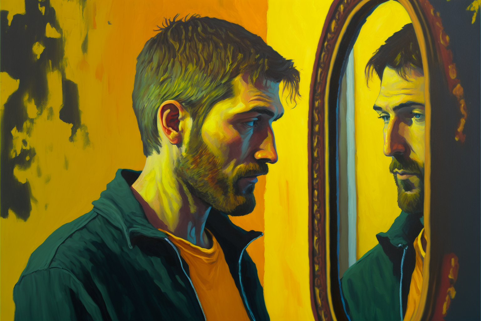 man looking in mirror trying to face his inner truth