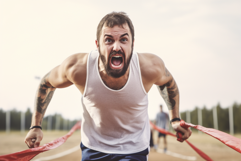 man with conviction crossing the finish line