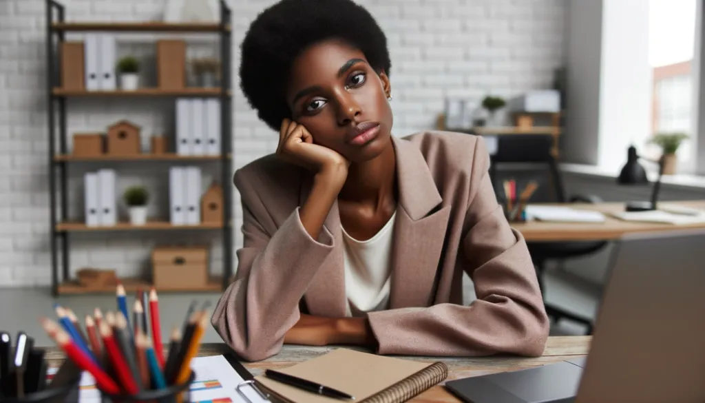 bored woman sitting at her desk stuck in her comfort zone